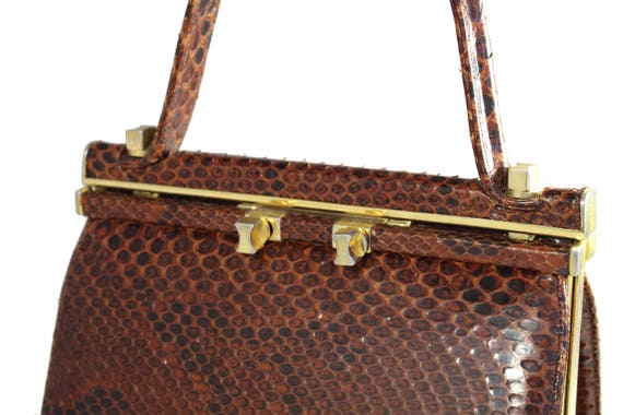Vintage 50s Maroon Python Snakeskin Frame Handbag - image 4
