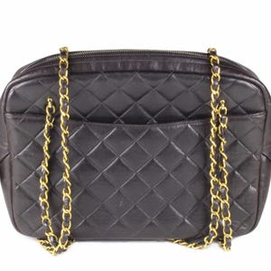 CHANEL Vintage 1990's Dark Brown Quilted Leather Camera Bag