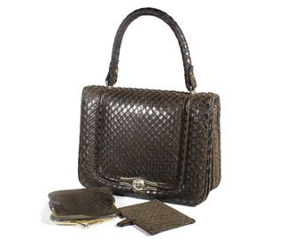 LOEWE Vintage Brown Snake Skin Handbag