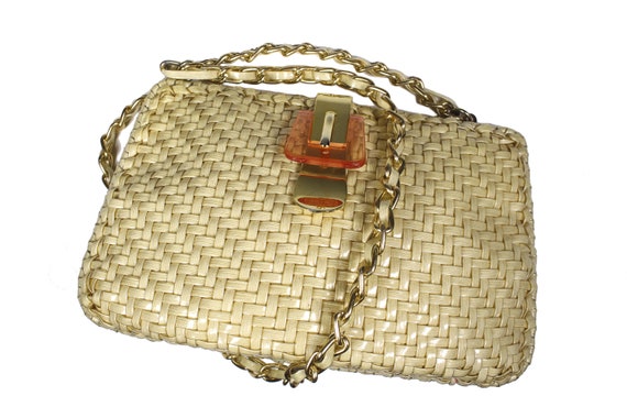 Vintage Ivory Plastic Wicker Handbag Clutch - image 4