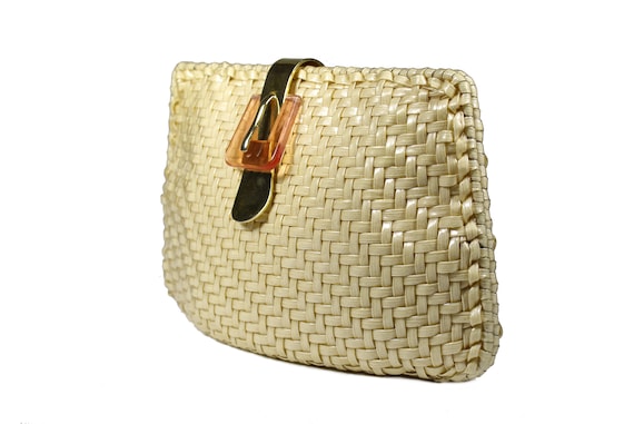 Vintage Ivory Plastic Wicker Handbag Clutch - image 5