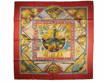 Vintage HERMÈS scarf &quot;Au Son Du Tam-Tam” by Laurence &quot;Toutsy&quot; Bourthoumieux