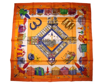 Vintage HERMÈS scarf “Charmes des Plages Normandes” by Loic Dubigeon