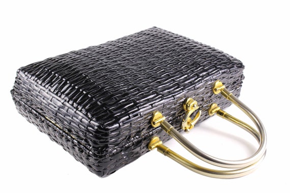 Vintage Structured Black Wicker Bag - image 6