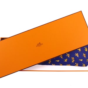 Vintage HERMÈS Blue Horse Riders Silk Tie Original Box