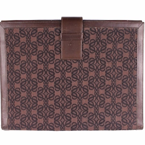 LOEWE Brown Canvas and Leather Logo Briefcase