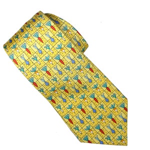 Vintage HERMÈS Vegetables Yellow Silk Tie Original Box