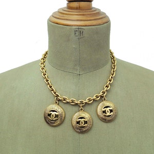 CHANEL Vintage Logo Medallion Charms Necklace