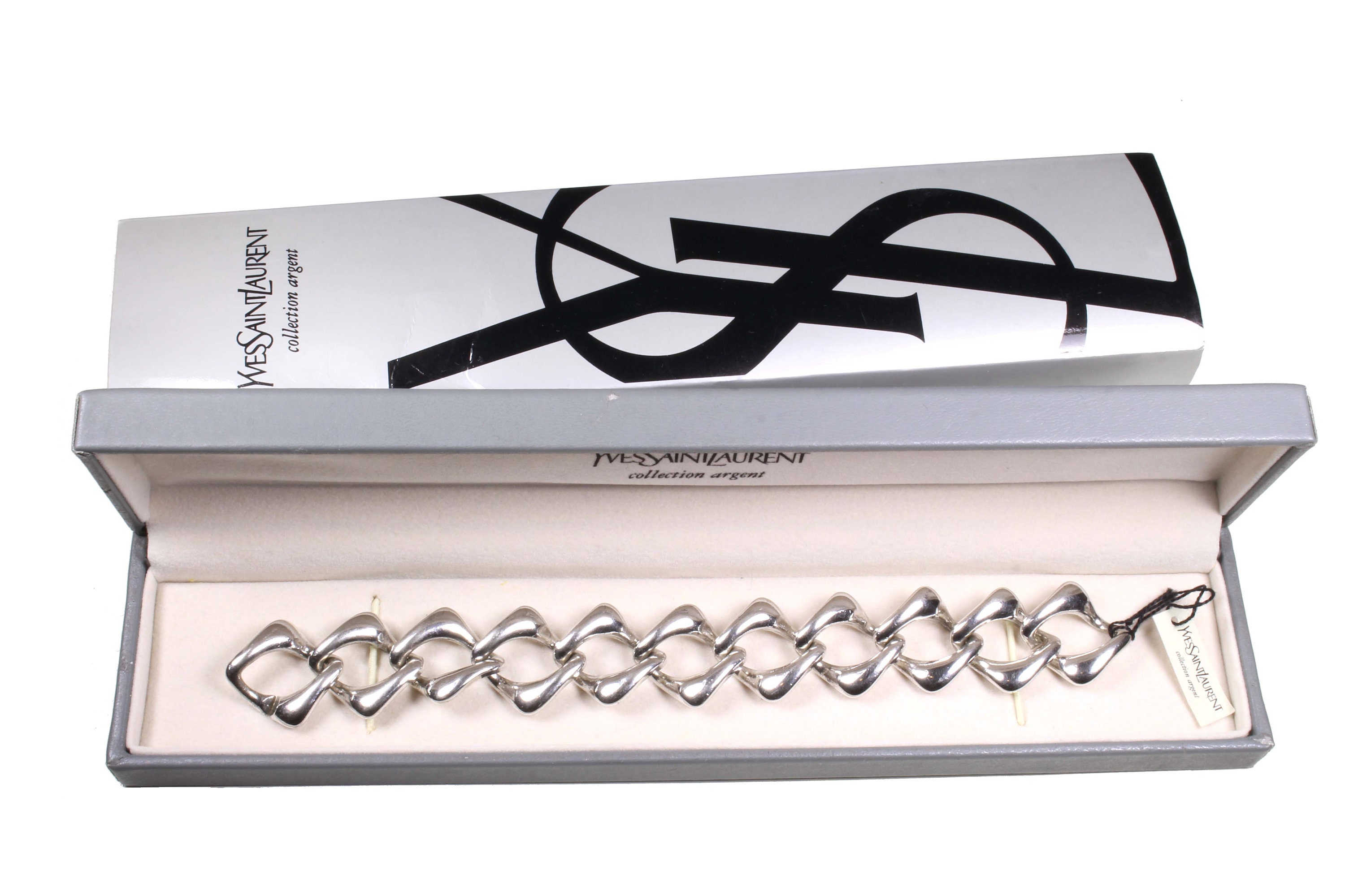 Silver Logo-engraved curb-chain bracelet, Saint Laurent