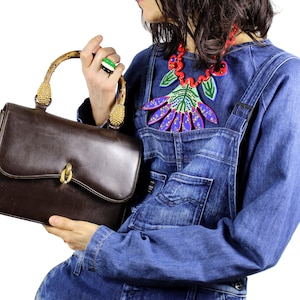 Leather Handbag With Decorative Bamboo Handle