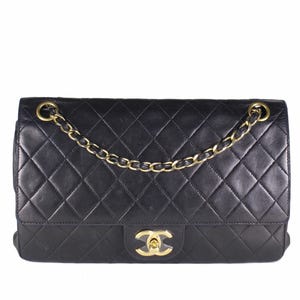 CHANEL Vintage 1980's Classic 11.12 Double Flap Black Leather Bag