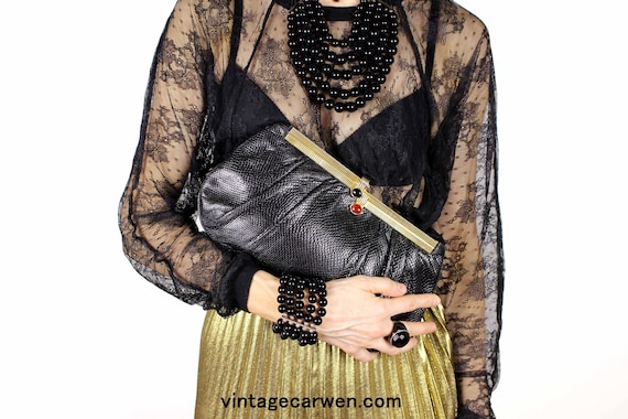 Bolso JUDITH LEIBER Serpiente Negro Boquilla Joya | Etsy México