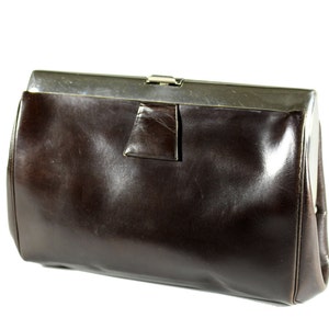 Art Deco Clutch Frame Bag Brown Leather