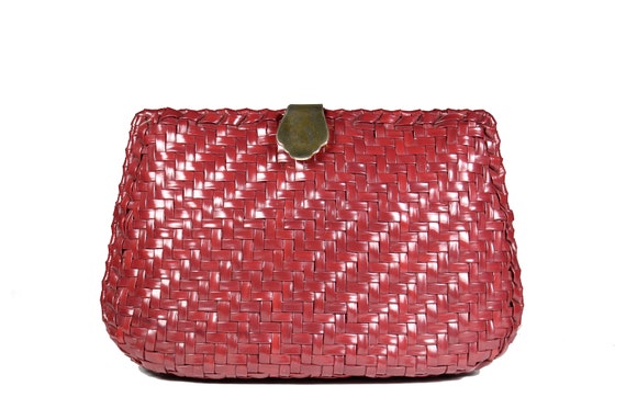 Vintage Black Plastic Wicker Braided Rattan Clutch