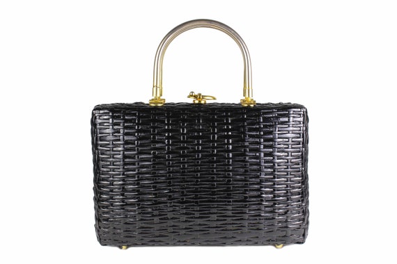 Vintage Structured Black Wicker Bag - image 2