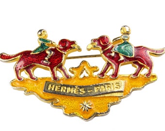 HERMES Vintage Children and Dogs Enamel Brooch