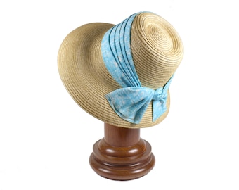 BADIA Vintage Natural Straw Cloche Hat Wide Brimmed