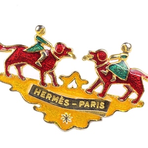 HERMES Vintage Children and Dogs Enamel Brooch