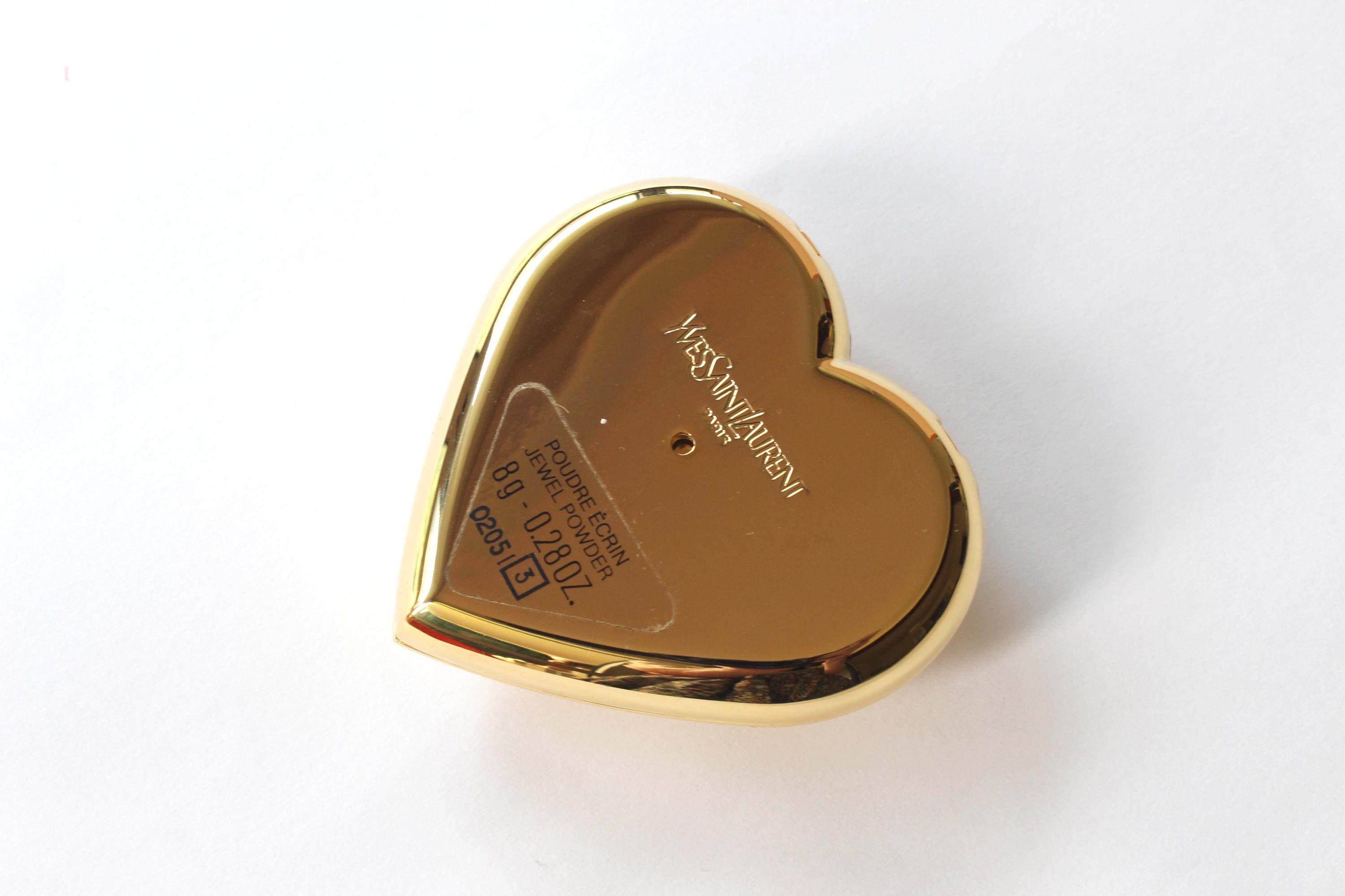 YVES SAINT LAURENT Vintage Heart Gold Plated Jewel Powder Compact
