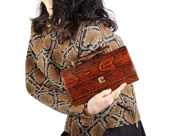 Vintage Orange-Brown Snake Skin Handbag