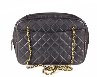 CHANEL Vintage 1990's Dark Brown Quilted Leather Camera Bag