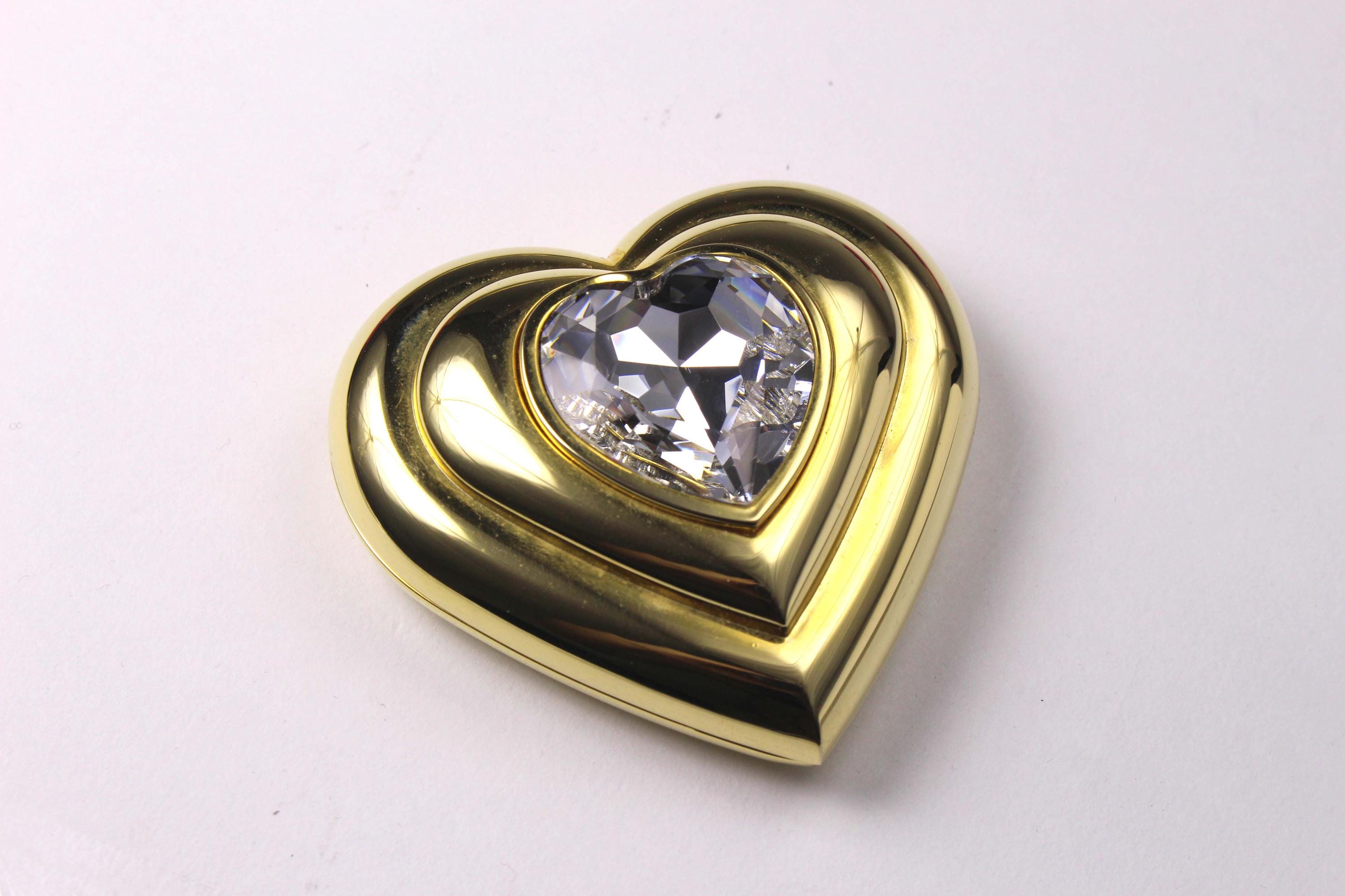 YVES SAINT LAURENT Vintage Heart Gold Plated Jewel Powder Compact