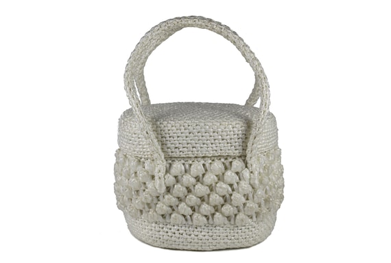 Vintage White Raffia Handbag - image 2