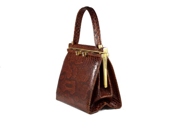 Vintage 50s Maroon Python Snakeskin Frame Handbag - image 3