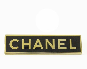CHANEL Vintage Rectangular Logo Brooch
