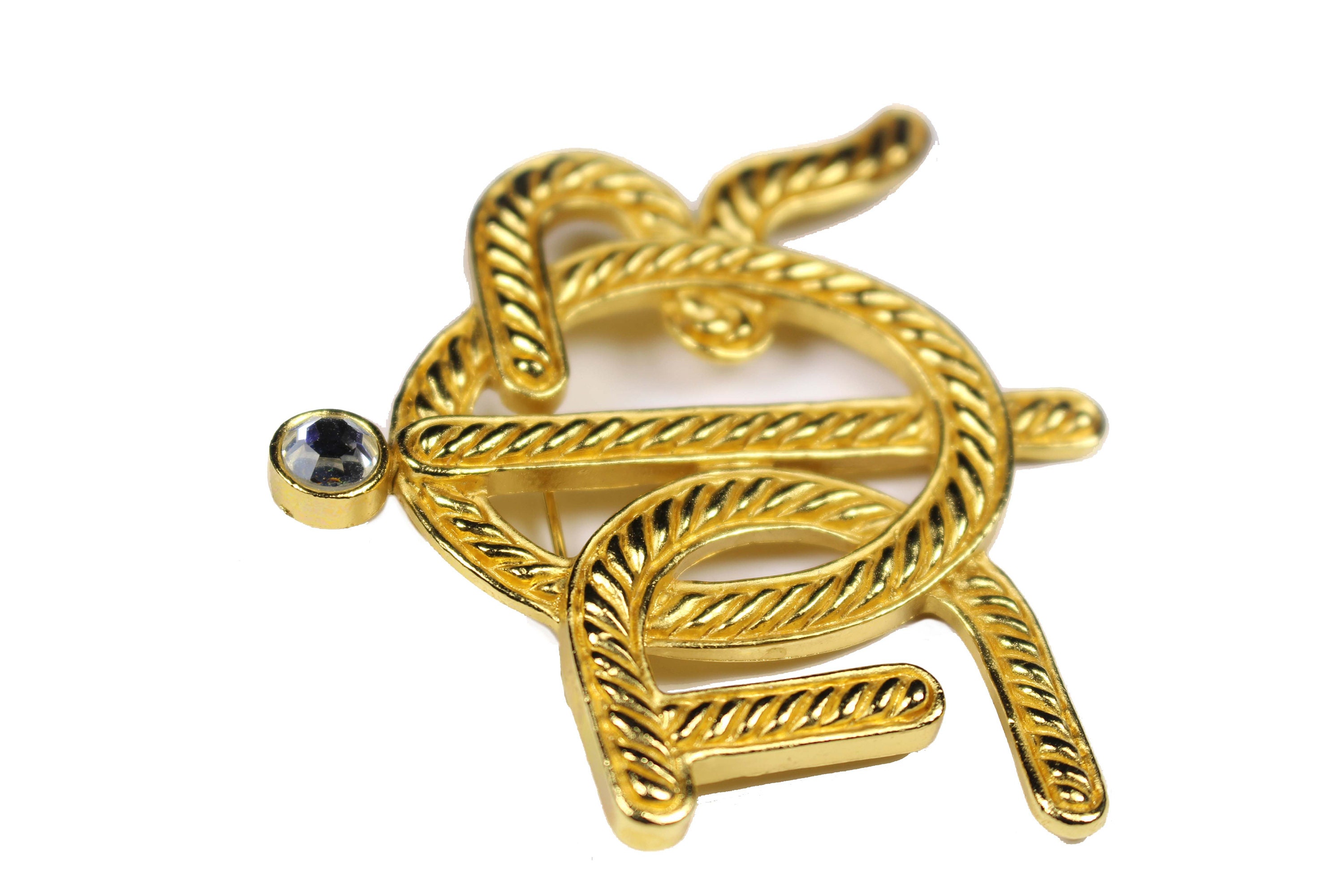 CHRISTIAN DIOR Gold Plated Logo Vintage 1980's Rope Brooch