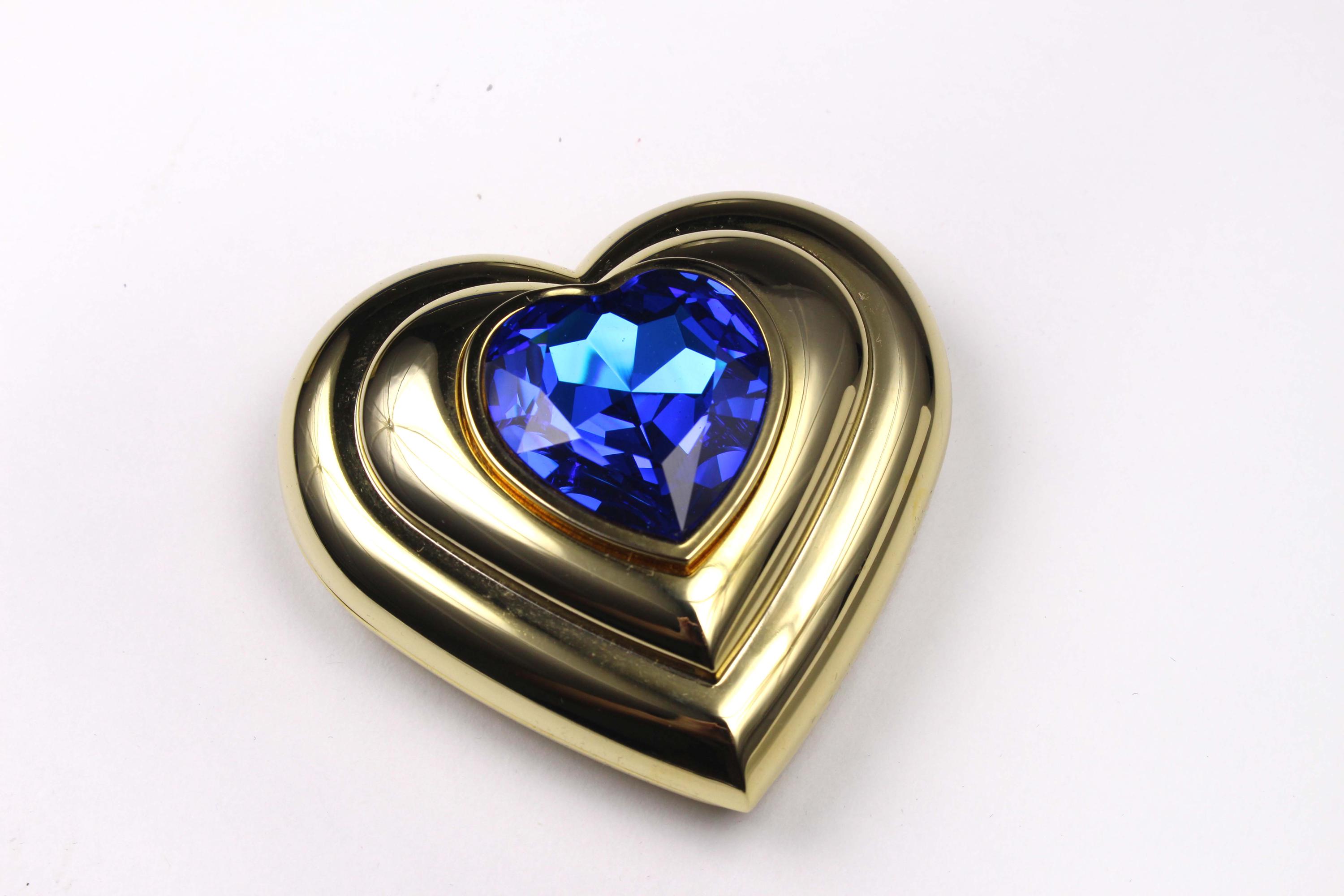 YVES SAINT LAURENT Vintage Heart Gold Plated Jewel Powder Compact