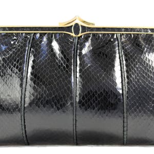 Black Vintage Snake Skin Decorated Frame Clutch