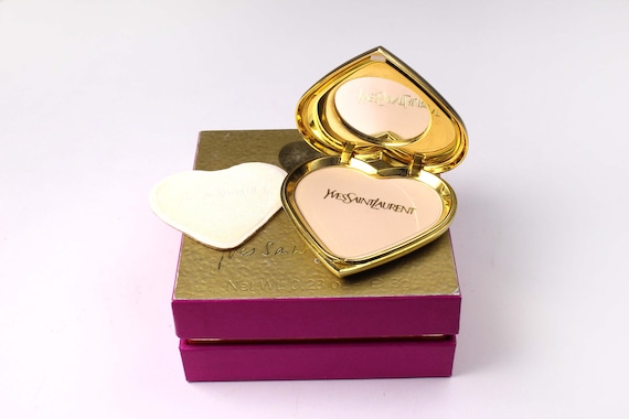 YVES SAINT LAURENT Vintage Heart Gold Plated Jewel Powder Compact
