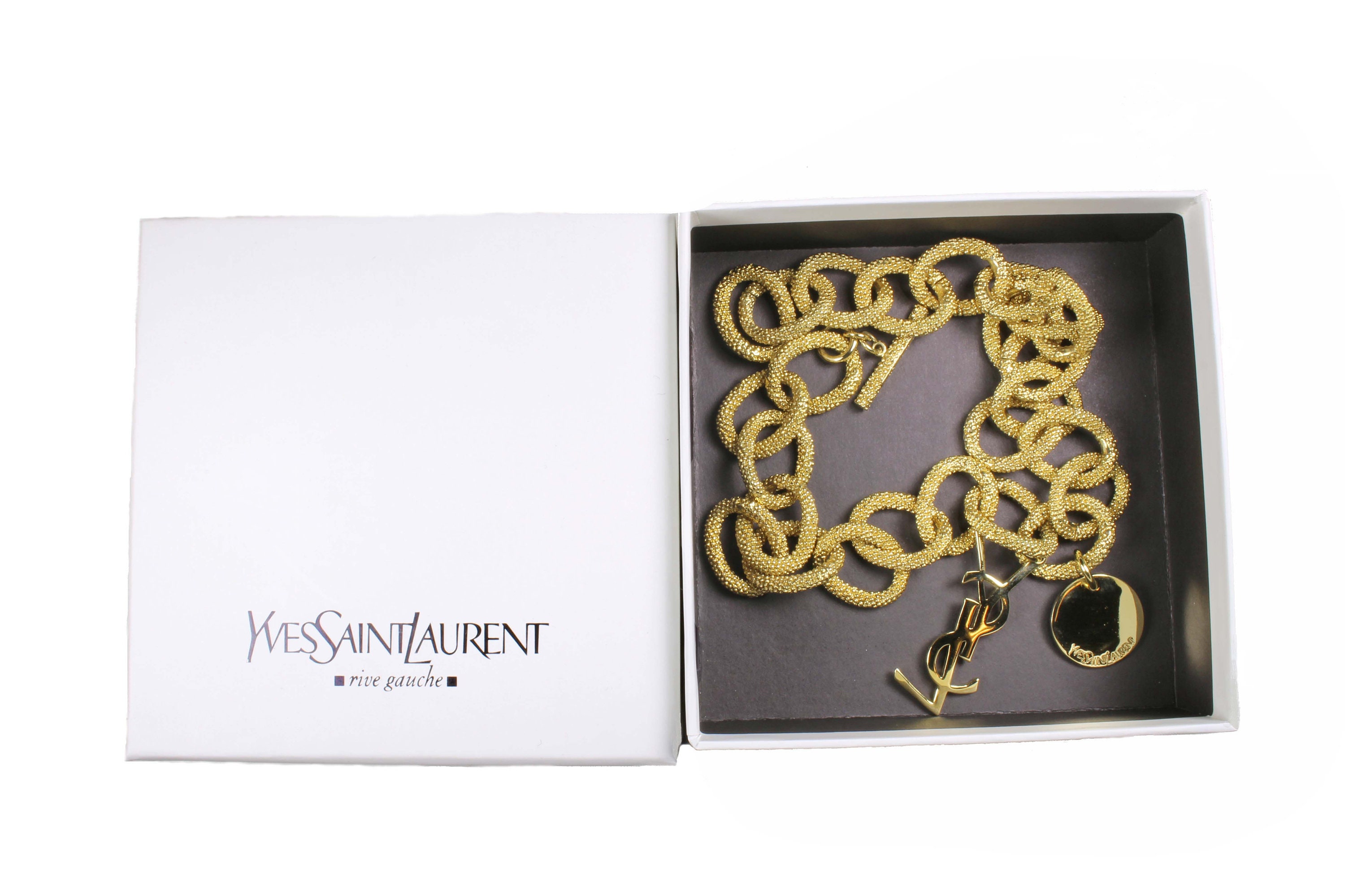 Yves Saint Laurent Silver Logo Link Pendant Necklace