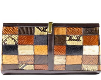 Made In England Snake And Lizard Skin Patchwork Handbag