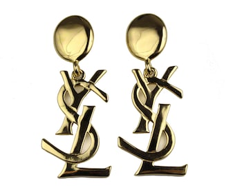 YVES SAINT LAURENT Vintage Logo Earrings Etsy