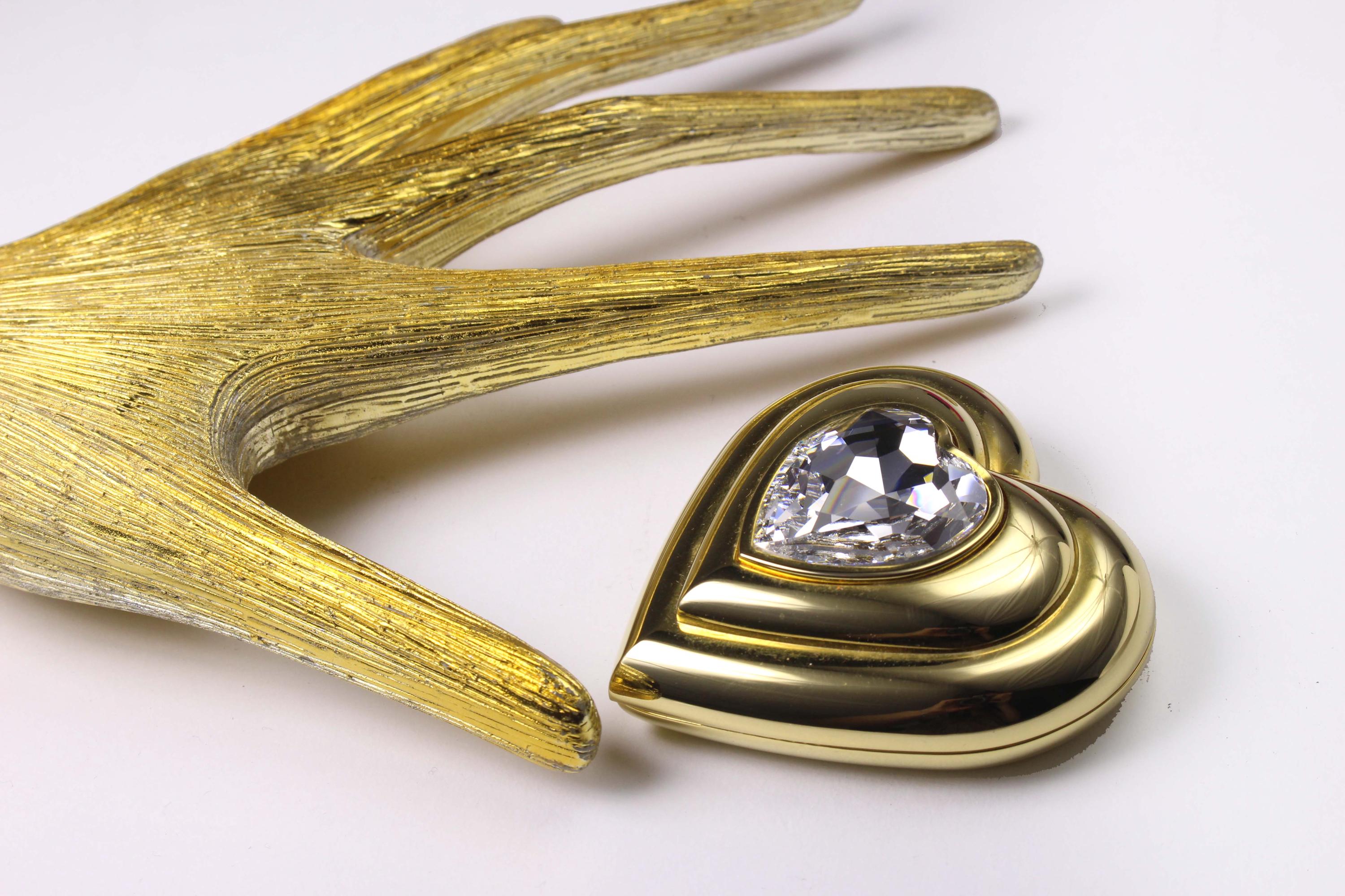 YVES SAINT LAURENT Vintage Heart Gold Plated Jewel Powder Compact