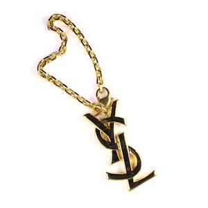 Saint Laurent YSL Monogram Logo Gold Key Chain Key Ring Bag Charm Z0000511