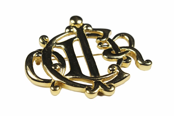 Christian Dior　Brooch Gold Vintage CHRISTIAN DIOR Gold Metal Logo Vintage Large Brooch Necklace
