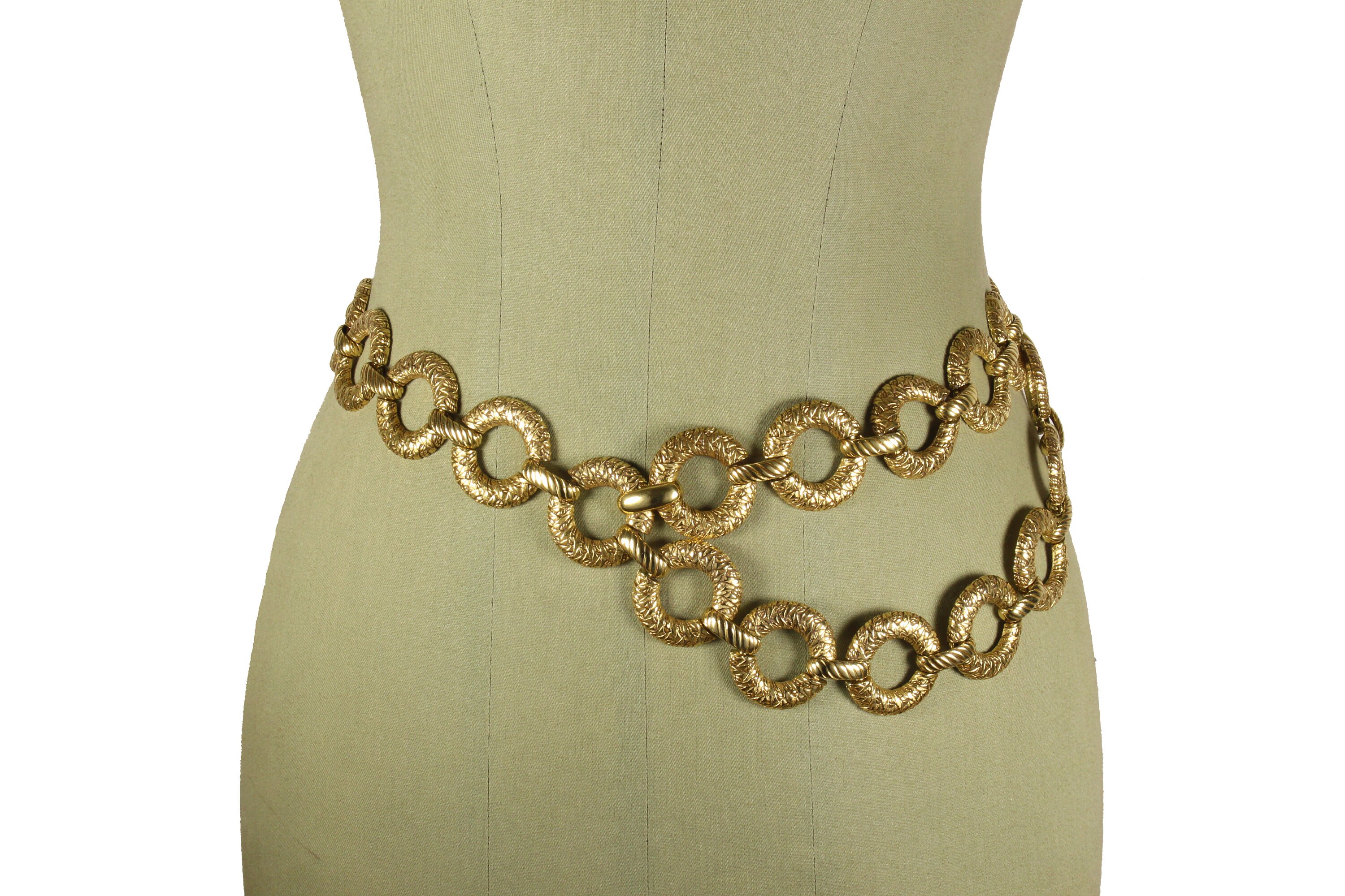 YVES SAINT LAURENT BELT T CHAIN RINGS 75 85 GOLD METAL CHAIN BELT