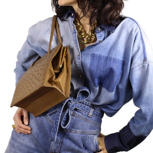 Cinnamon Colored Ostrich Skin Handbag