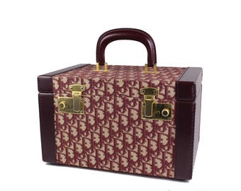 CHRISTIAN DIOR Vintage Burgundy Dior Oblique Vanity Travel Case