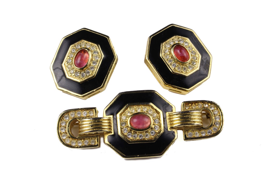 CHRISTIAN DIOR Vintage Brooch and Earrings Set Etsy