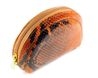 Vintage Cots Monedero Media Luna de Serpiente Marrón Anaranjado