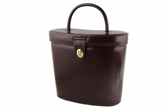 Vintage 80s Brown Leather Lunchbox Bag