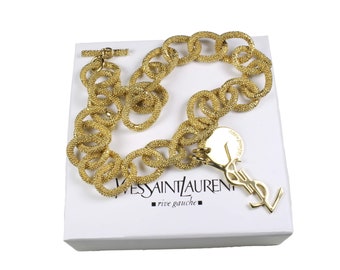 YVES SAINT LAURENT Vintage Textured Link Logo Short Necklace