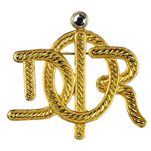 CHRISTIAN DIOR Gold Plated Logo Vintage 1980&#39;s Rope Brooch