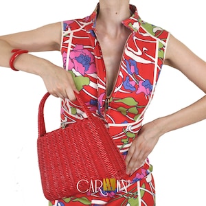 LESCO Vintage Red Plastic Wicker Bag