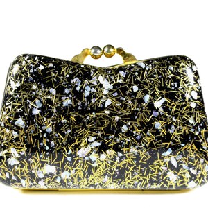 Vintage Small Lucite Confetti Metallic Gold Frame Handbag