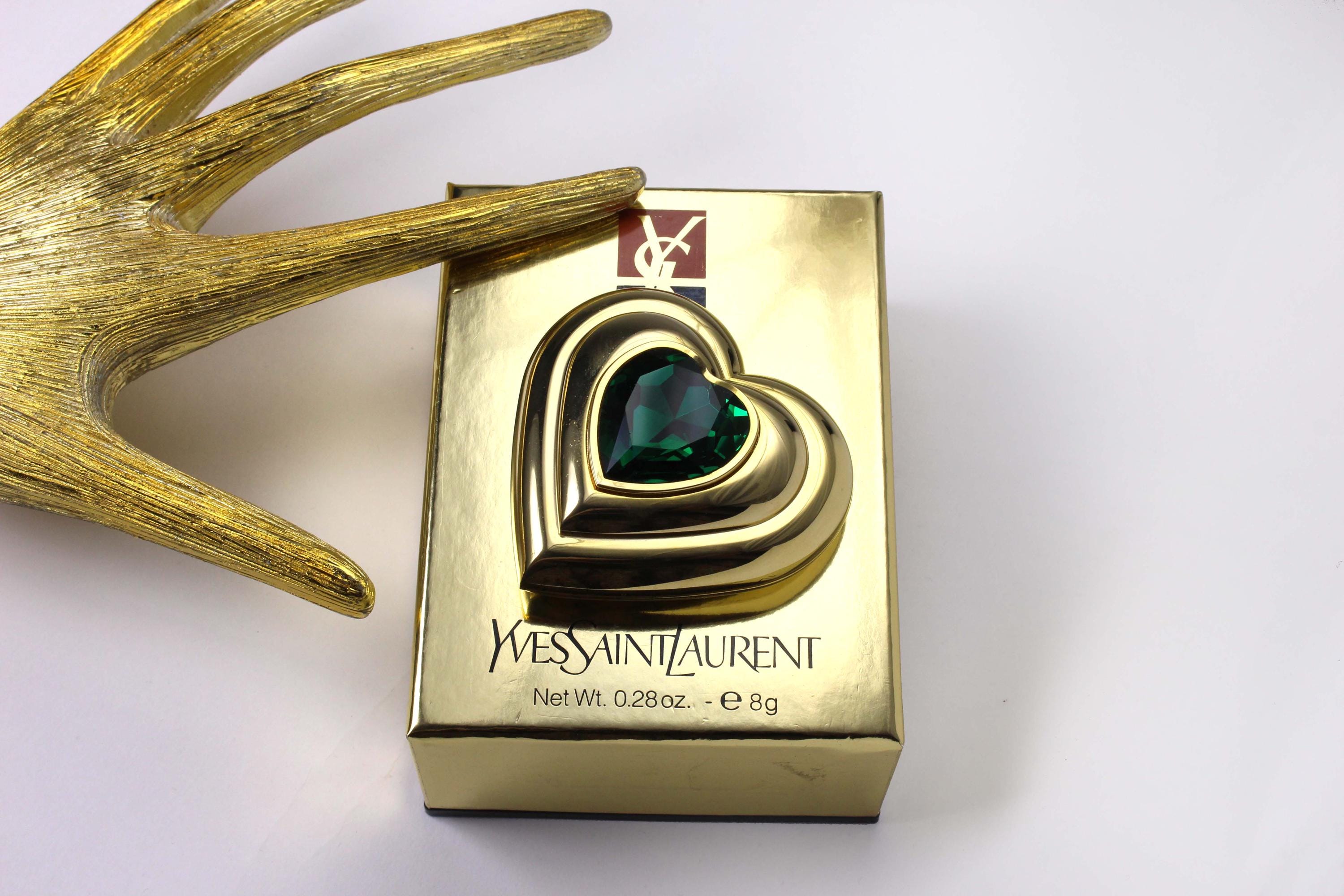 YVES SAINT LAURENT Vintage Heart Gold Plated Jewel Powder Compact